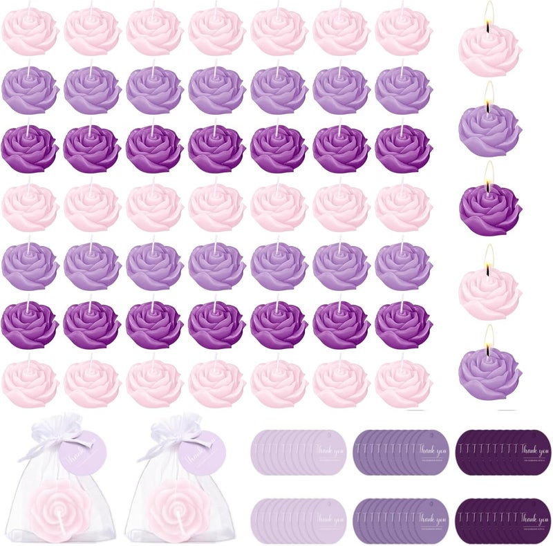 Treela 50 Set Flower Candles Wedding Favor for Guests Mini Purple Rose Shaped Tealight Candles for Return Gift Wedding Birthday Bridal Shower Housewarming Party - Image 1