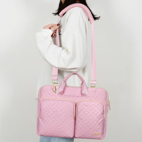 Lacdo Laptop Bag for Women 15156 inch Laptop Shoulder Bag for 15156 inch Acer HP Dell ASUS Laptop Acer Aspire HP Pavilion Dell Inspiron IdeaPadASUS ZenBook Messenger Computer BagSakura Pink - Image 3