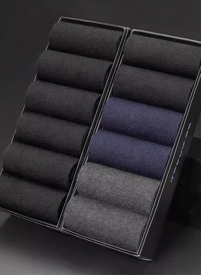 Five pairs of men's mid length summer thin socks, two pairs in black, two pairs in navy blue, and one pair in dark gray. Cotton 95%, other 5%, antibacterial, deodorizing, and sweat absorbing - Image 1