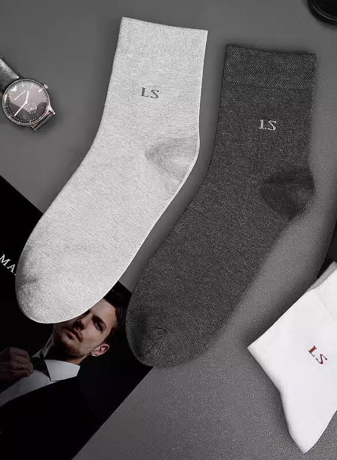 Five pairs of men's mid length summer thin socks, two pairs in black, two pairs in navy blue, and one pair in dark gray. Cotton 95%, other 5%, antibacterial, deodorizing, and sweat absorbing - Image 3