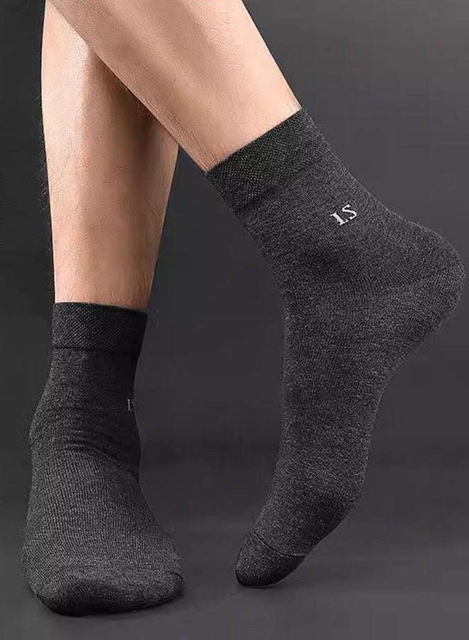 Five pairs of men's mid length summer thin socks, two pairs in black, two pairs in navy blue, and one pair in dark gray. Cotton 95%, other 5%, antibacterial, deodorizing, and sweat absorbing - Image 2