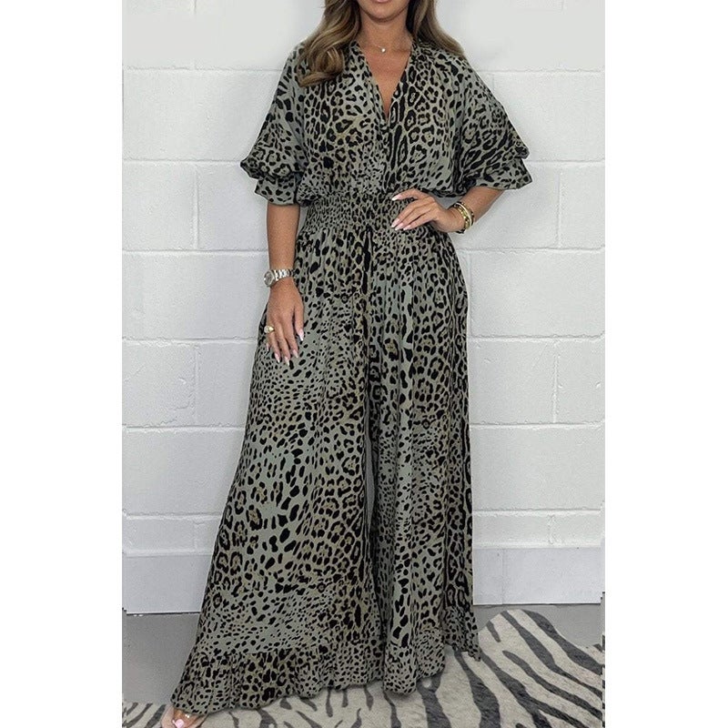 Women'S Clothing Independent Station Fashion Leopard Print Casual Wide Leg Jumpsuit - Image 4