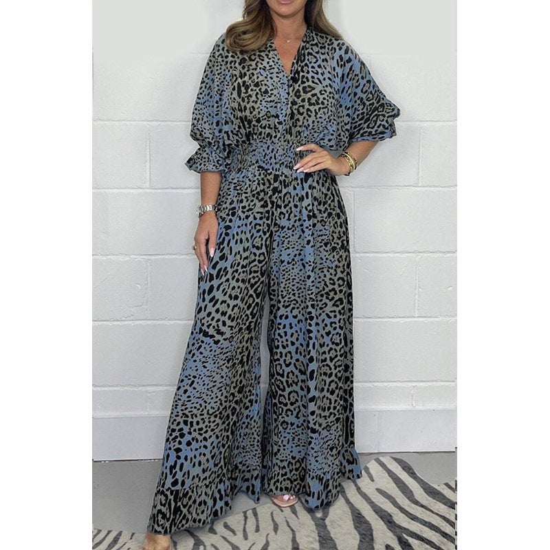Women'S Clothing Independent Station Fashion Leopard Print Casual Wide Leg Jumpsuit - Image 3