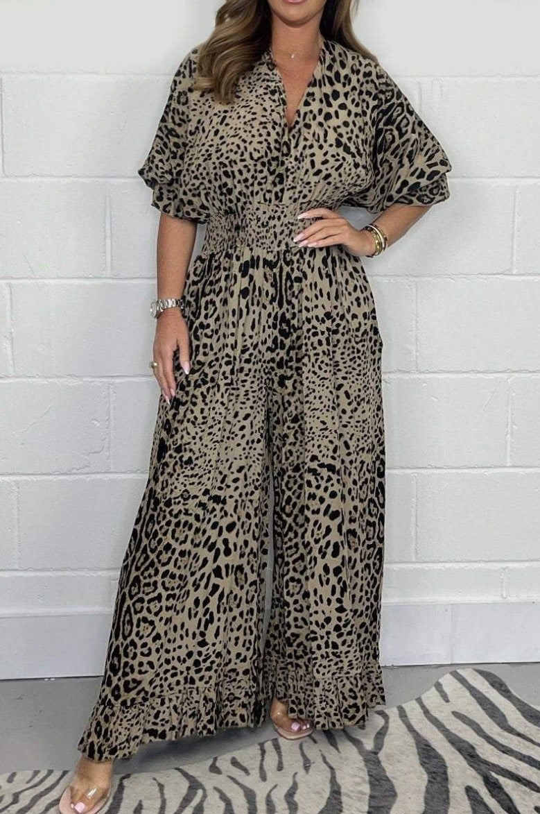 Women'S Clothing Independent Station Fashion Leopard Print Casual Wide Leg Jumpsuit - Image 1