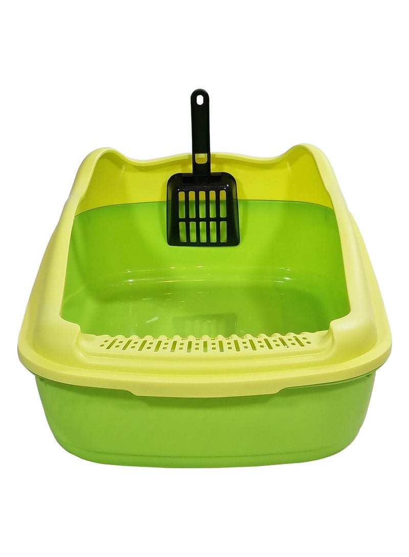 أن ان سي بيتس صندوق قمامة قطط كبير لجميع أحجام القطط، مصنوع من البلاستيك المتين وتصميم قابل للإزالة، صندوق قمامة قطط 56 سم مع مغرفة، سياج مرتفع ومضاد للرذاذ، صندوق نفايات الحيوانات الأليفة سهل التنظيف (أخضر) - Image 1