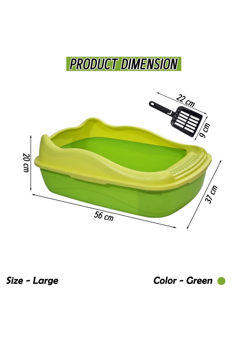 أن ان سي بيتس صندوق قمامة قطط كبير لجميع أحجام القطط، مصنوع من البلاستيك المتين وتصميم قابل للإزالة، صندوق قمامة قطط 56 سم مع مغرفة، سياج مرتفع ومضاد للرذاذ، صندوق نفايات الحيوانات الأليفة سهل التنظيف (أخضر) - Image 2