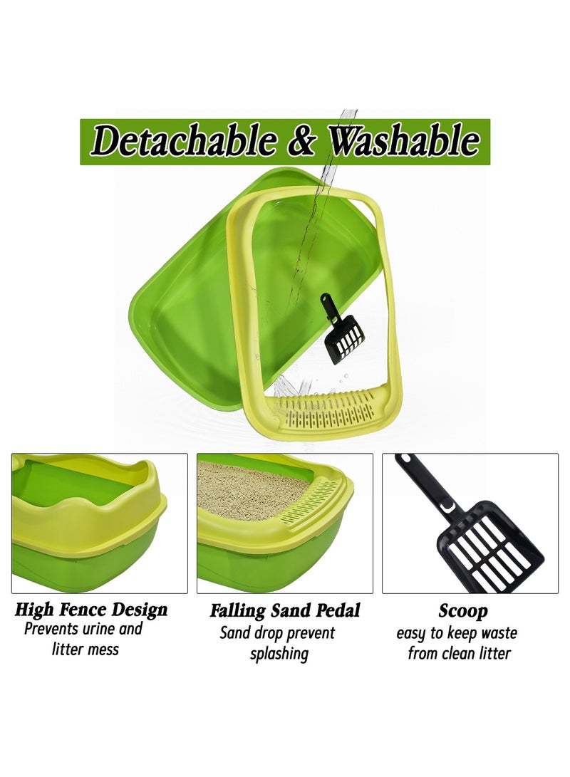 أن ان سي بيتس صندوق قمامة قطط كبير لجميع أحجام القطط، مصنوع من البلاستيك المتين وتصميم قابل للإزالة، صندوق قمامة قطط 56 سم مع مغرفة، سياج مرتفع ومضاد للرذاذ، صندوق نفايات الحيوانات الأليفة سهل التنظيف (أخضر) - Image 3