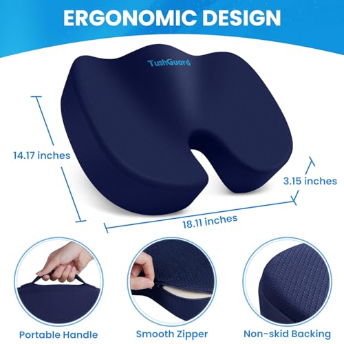 TushGuard Seat Cushion for Office Chair Memory Foam NonSlip Cushion Back Relief Chair Pad Butt Pillow for Office Chair Car Computer Desk Blue - Image 3