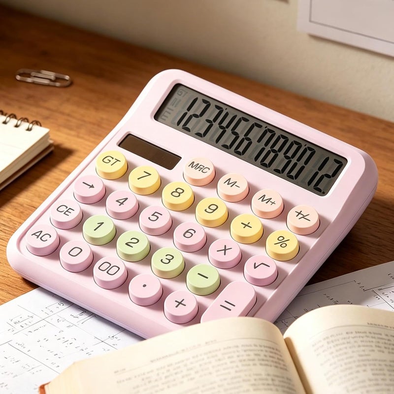 Desktop Calculator,12 Digits Solar Round Buttons Counter | Home Office Calculator - for Home Office School College Work Business Travel Outdoor Shopping Store - Image 3
