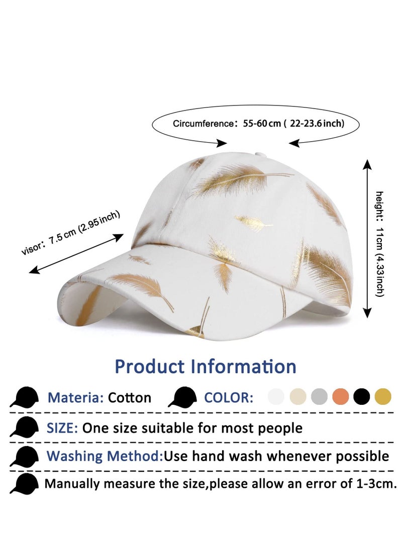 Excefore Baseball Cap for Women, Low Profile Cotton Feather Print Adjustable Breathable Baseball Hat for Unisex Outdoor Sports Cap Golf Running - Image 2