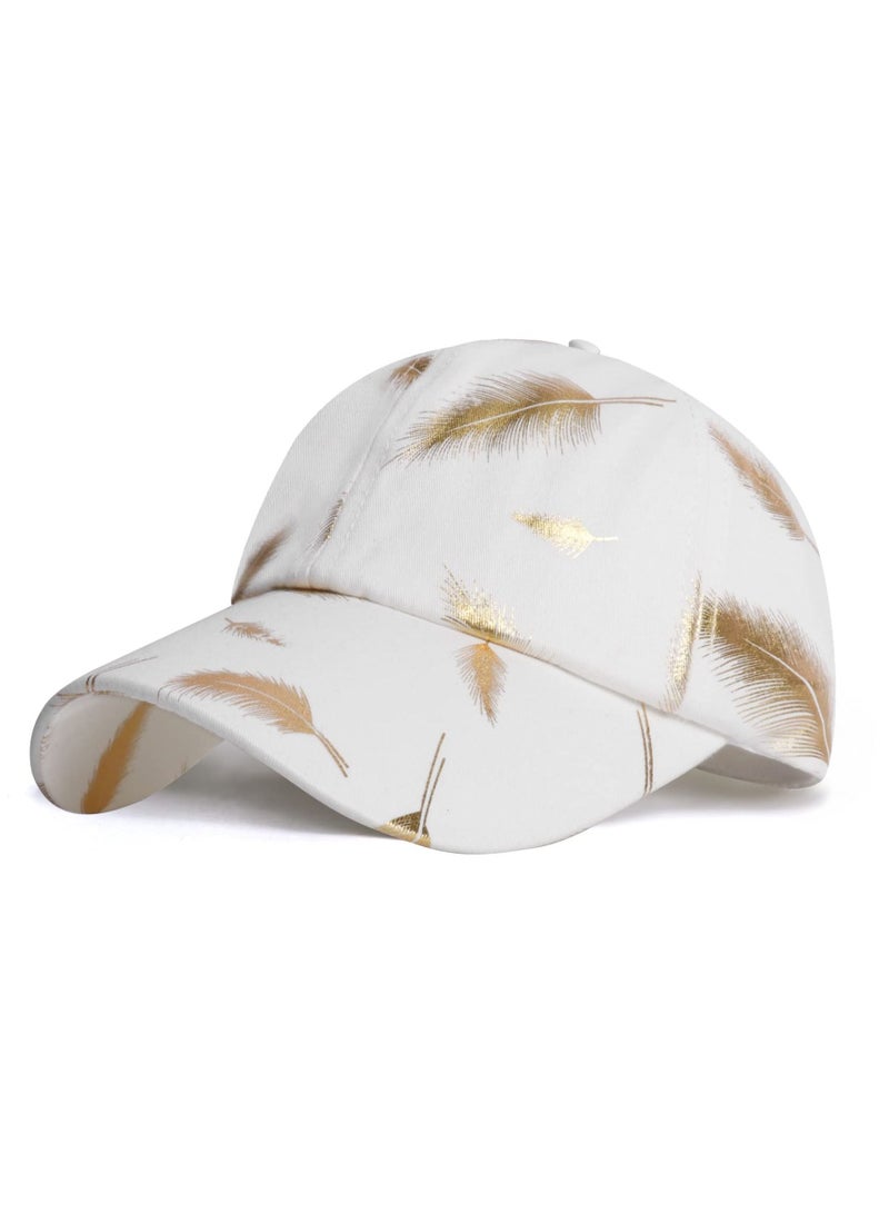 Excefore Baseball Cap for Women, Low Profile Cotton Feather Print Adjustable Breathable Baseball Hat for Unisex Outdoor Sports Cap Golf Running - Image 1