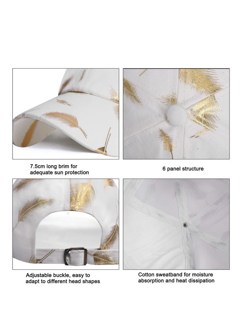 Excefore Baseball Cap for Women, Low Profile Cotton Feather Print Adjustable Breathable Baseball Hat for Unisex Outdoor Sports Cap Golf Running - Image 3