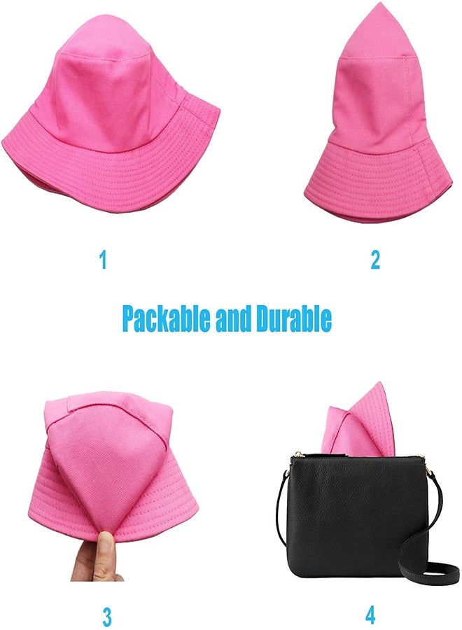 Missby® Men & Women Cotton Classic Packable Beach Bucket Sun Hat (Pink) - Image 2