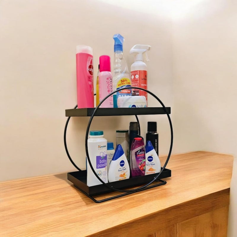 CR18 COLLECTION 2Tier Metal Vanity Storage Organizer Freestanding Rack for Kitchen Bathroom Office SpaceSaving Countertop Shelf for Toiletries Makeup Accessories Black - Image 2