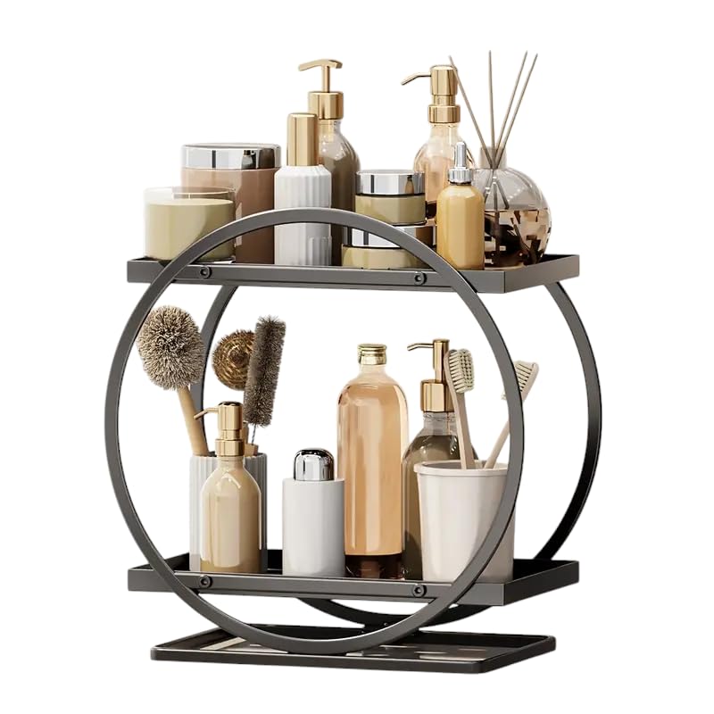 CR18 COLLECTION 2Tier Metal Vanity Storage Organizer Freestanding Rack for Kitchen Bathroom Office SpaceSaving Countertop Shelf for Toiletries Makeup Accessories Black - Image 1