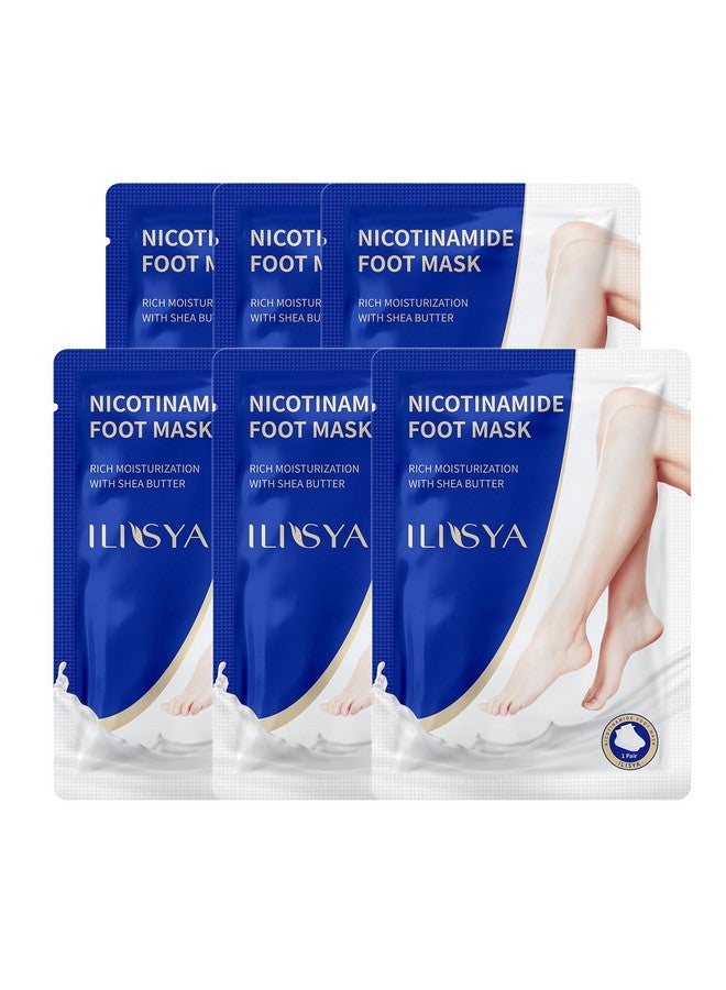 ROUSE 6 Pack Foot Mask Moisturizing Hydrating Foot Spa Socks For Softens Rough Dry Cracked Feet Treatment Care Nicotinamide + Shea Butter + Goat Milk - Image 1