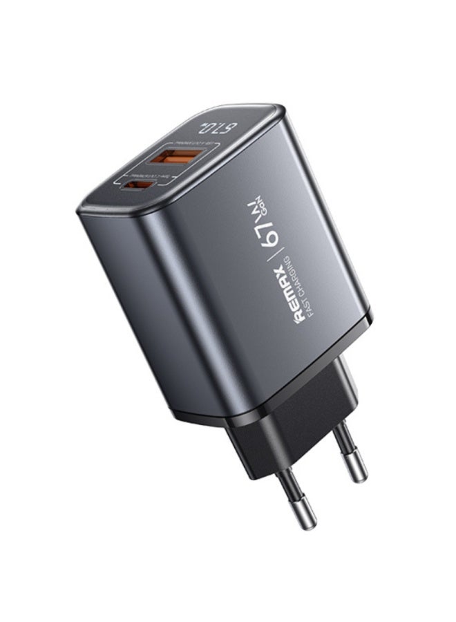 ريماكس شاحن سريع 67 وات GaN مع شاشة رقمية U2-AC، ومحول مزدوج المنفذ من النوع C وUSB لأجهزة الكمبيوتر المحمول والآيفون والأندرويد - Image 1