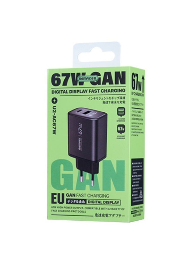 ريماكس شاحن سريع 67 وات GaN مع شاشة رقمية U2-AC، ومحول مزدوج المنفذ من النوع C وUSB لأجهزة الكمبيوتر المحمول والآيفون والأندرويد - Image 2