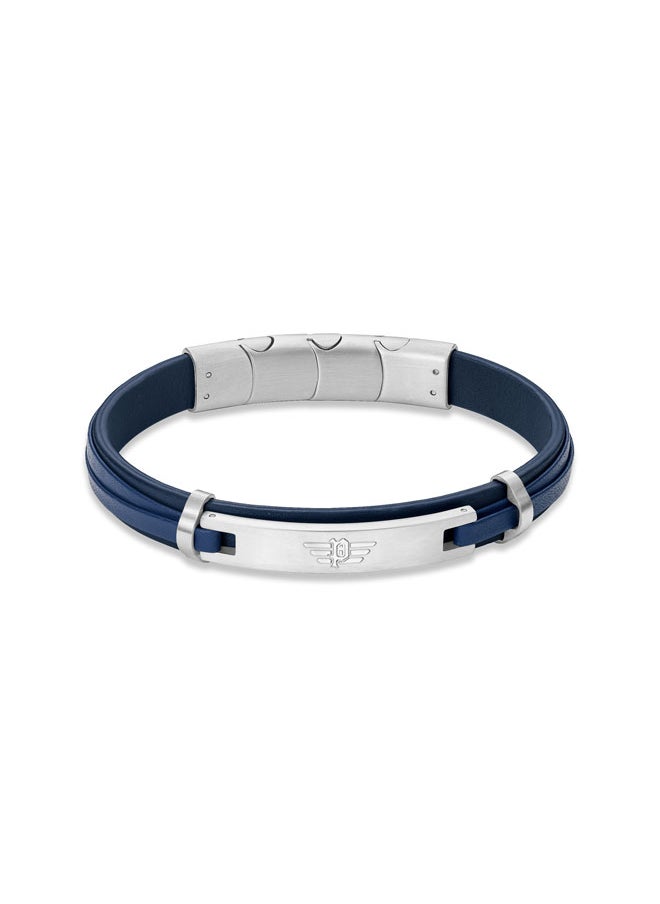 POLICE - Looper BraceletDual Layer Deep Blue Leather with Iconic Logo Plaque and Stainless Steel Clip ClosureMen's Fearless Urban  Style - Image 1