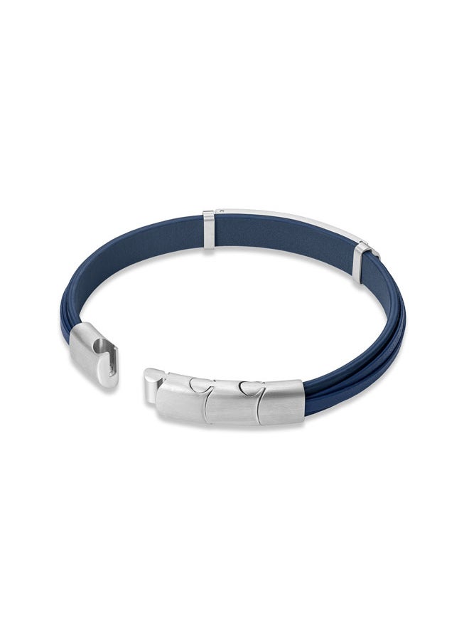POLICE - Looper BraceletDual Layer Deep Blue Leather with Iconic Logo Plaque and Stainless Steel Clip ClosureMen's Fearless Urban  Style - Image 1