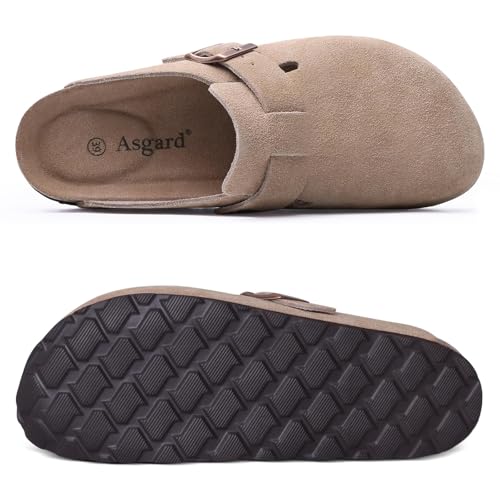 Asgard Genuine Suede Clogs for Women Men Leather Mules Arch Support Potato Shoes with Comfort Cork Footbed Taupe 38 (Size 7) - Image 3