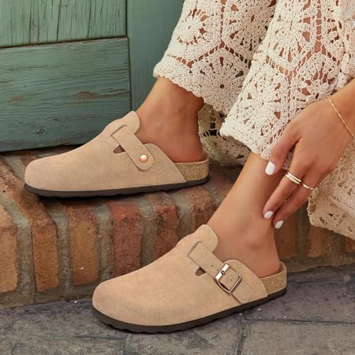 Asgard Genuine Suede Clogs for Women Men Leather Mules Arch Support Potato Shoes with Comfort Cork Footbed Taupe 38 (Size 7) - Image 2