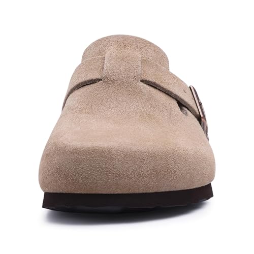 Asgard Genuine Suede Clogs for Women Men Leather Mules Arch Support Potato Shoes with Comfort Cork Footbed Taupe 38 (Size 7) - Image 4