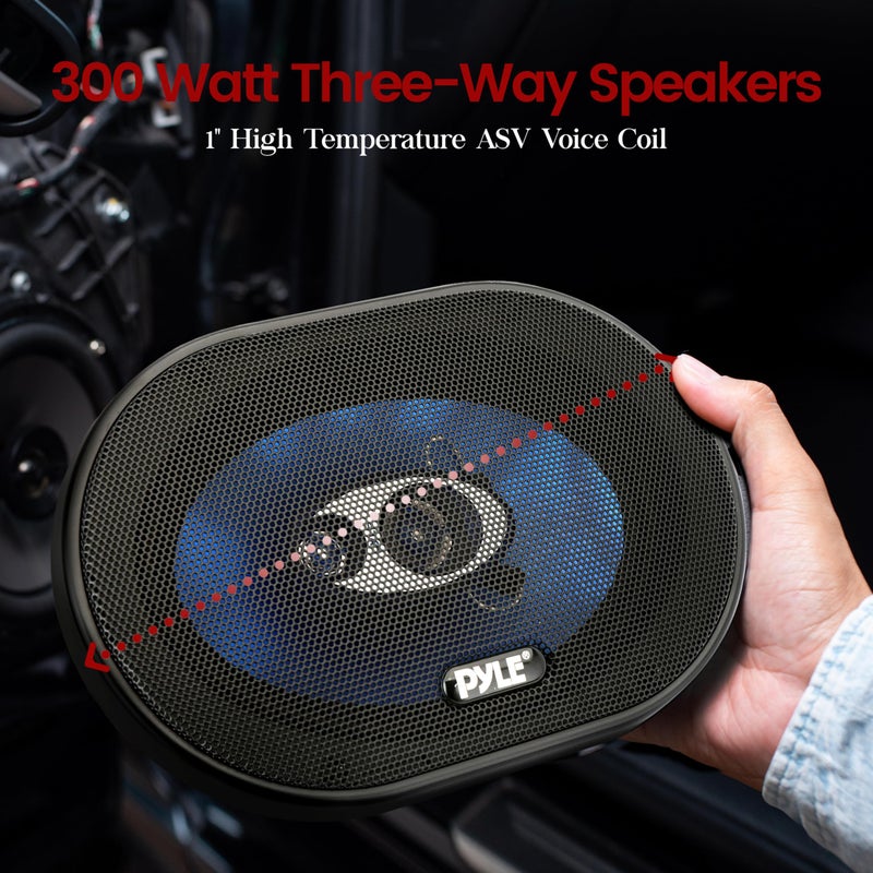 Pyle 5x 7Car Sound Speaker (Pair) - Upgraded Blue Poly Injection Cone 3-Way 300 Watts w/Non-fatiguing Butyl Rubber Surround 80-20Khz Frequency Response 4 Ohm & 1" ASV Voice Coil - Pyle PL573BL - Image 2