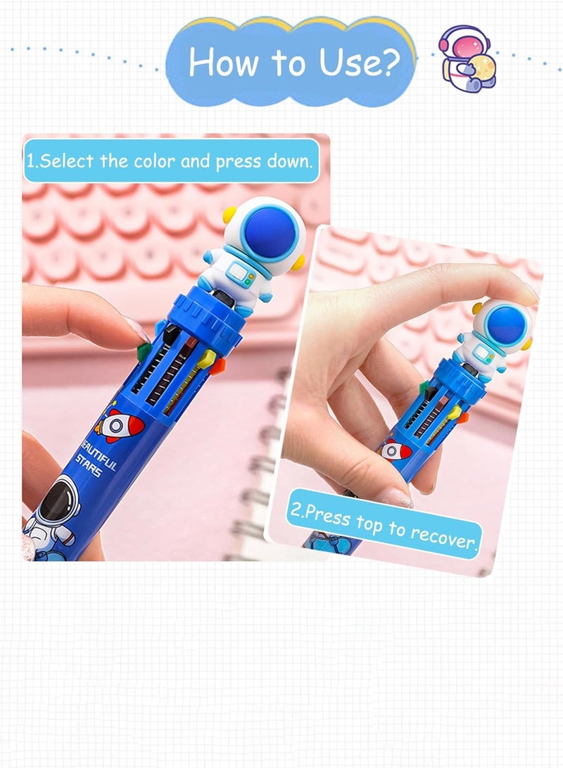 MAOGEDA 8-Pack 10-in-1 Multicolor Ballpoint Pens – Fun Cartoon Astronaut Design with 0.5mm Fine Point – Retractable Colorful Ink Pens for Office and School Supplies – Randomly Selected Colors - Image 3