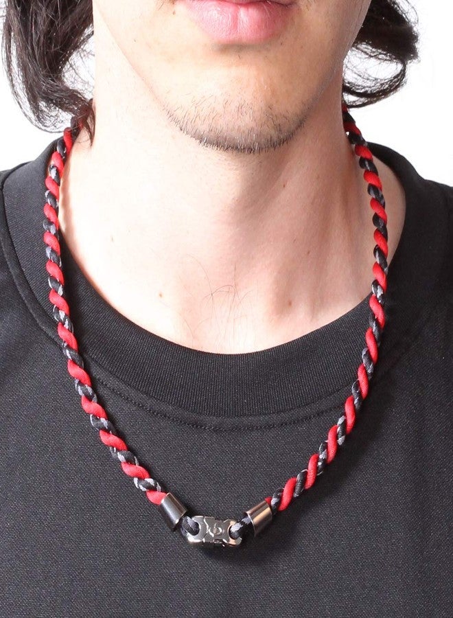 PHITEN Tornado Chrome Titanium Necklace, Black/Red, 18-Inch - Image 2