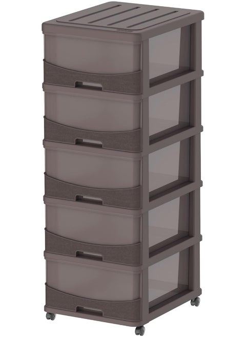 Cosmoplast Cedargrain 5 Tiers Storage Cabinet With Drawers and Wheels