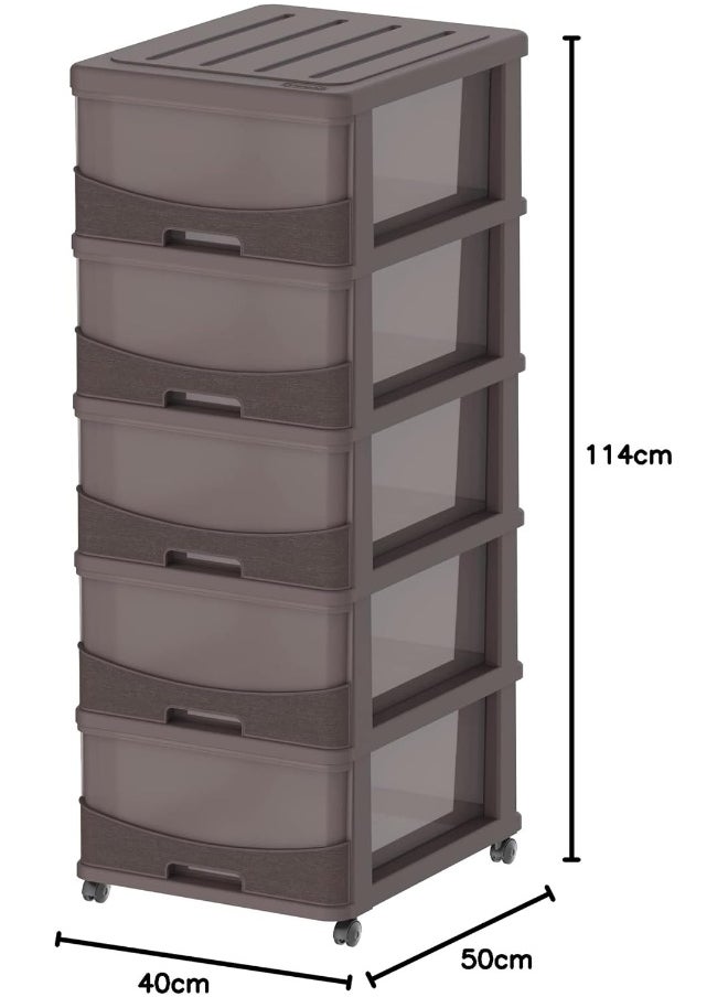 Cosmoplast Cedargrain 5 Tiers Storage Cabinet With Drawers and Wheels