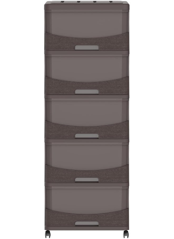 Cosmoplast Cedargrain 5 Tiers Storage Cabinet With Drawers and Wheels