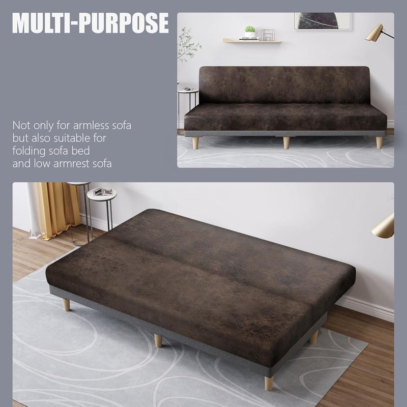 molasofa Leather Like Stretch Futon Slipcover Armless Futon Bed Sofa Cover Furniture Protector with Elastic Bottom, Soft and Washable Futon Cover for Sofa Bed Stay in Place（X Larger，Dark Brown） - Image 5
