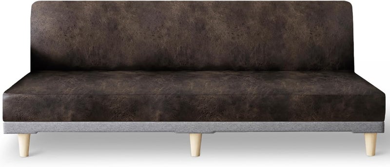 molasofa Leather Like Stretch Futon Slipcover Armless Futon Bed Sofa Cover Furniture Protector with Elastic Bottom, Soft and Washable Futon Cover for Sofa Bed Stay in Place（X Larger，Dark Brown） - Image 1