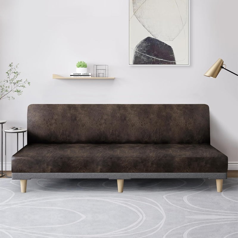 molasofa Leather Like Stretch Futon Slipcover Armless Futon Bed Sofa Cover Furniture Protector with Elastic Bottom, Soft and Washable Futon Cover for Sofa Bed Stay in Place（X Larger，Dark Brown） - Image 3