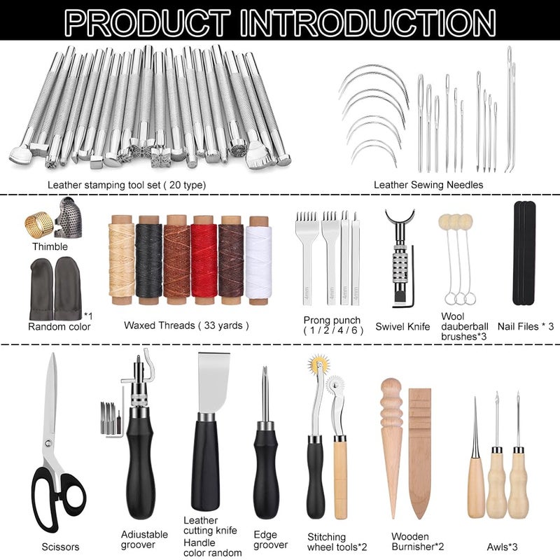 TLKKUE Leather Craft Tools Leather Working Tools Kit with Custom Storage Bag Leather Carving Tools Leather Craft Making for Cutting Punching Sewing Carving Stamping Leather Tooling Kit - Image 3