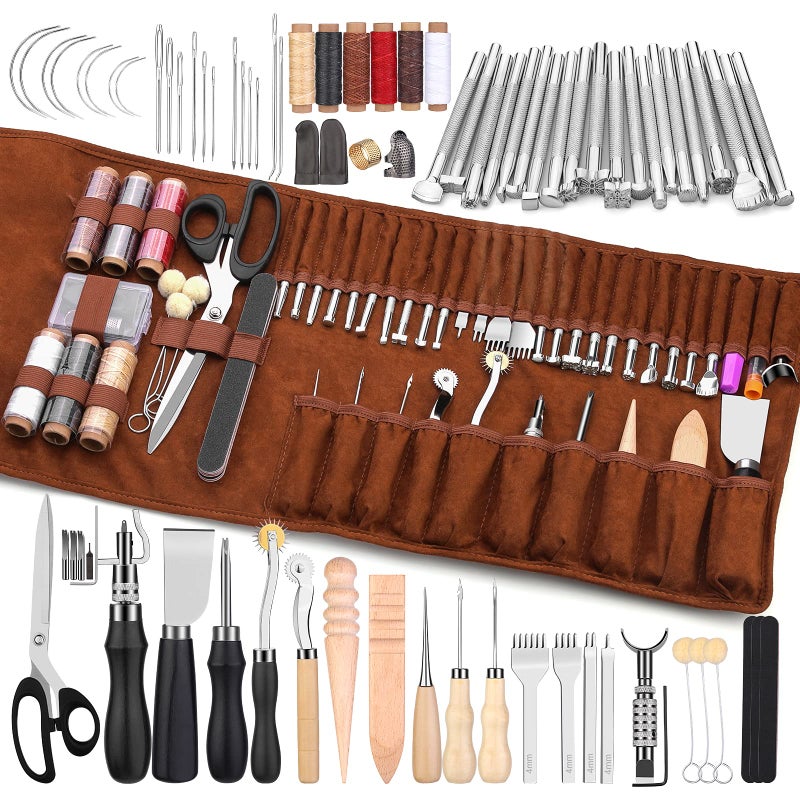 TLKKUE Leather Craft Tools Leather Working Tools Kit with Custom Storage Bag Leather Carving Tools Leather Craft Making for Cutting Punching Sewing Carving Stamping Leather Tooling Kit - Image 2