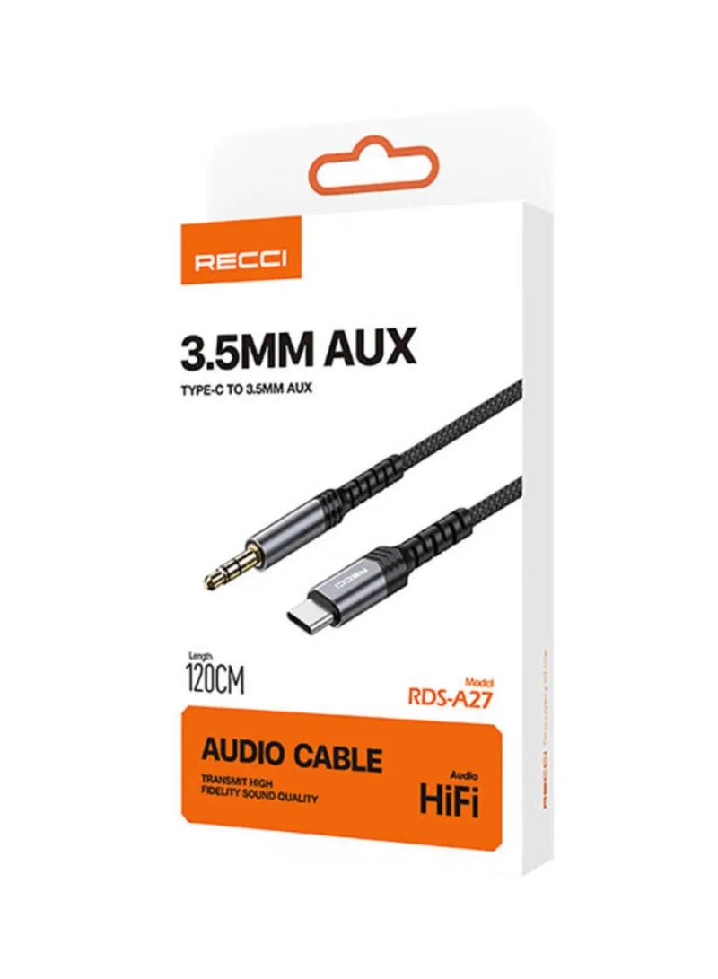 ريتشي كابل صوت (AUX) Type-C إلى 3.5mm طوله 120 سم يدعم نقل الصوت بجودة Hi-Fi عالية النقاء بدون تشويش - Image 4