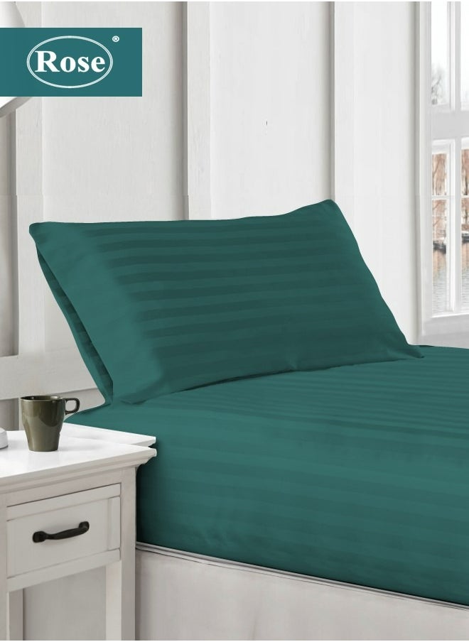 Rose - Rose Luxurious Hotel Stripe Fitted Sheet with Deep Pockets and Pillow Case, Bed Sheet 2-Pieces Set, Soft & Silky Microfiber, Breathable and Cooling, Extra Twin Size 120x200+35 cm, Petrol - Image 1