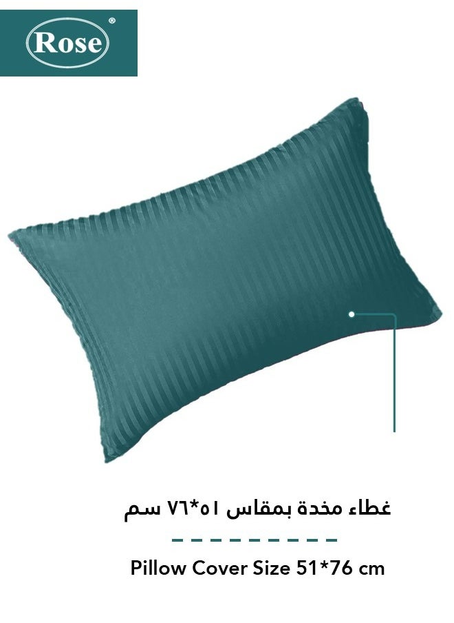 Rose - Rose Luxurious Hotel Stripe Fitted Sheet with Deep Pockets and Pillow Case, Bed Sheet 2-Pieces Set, Soft & Silky Microfiber, Breathable and Cooling, Extra Twin Size 120x200+35 cm, Petrol - Image 1
