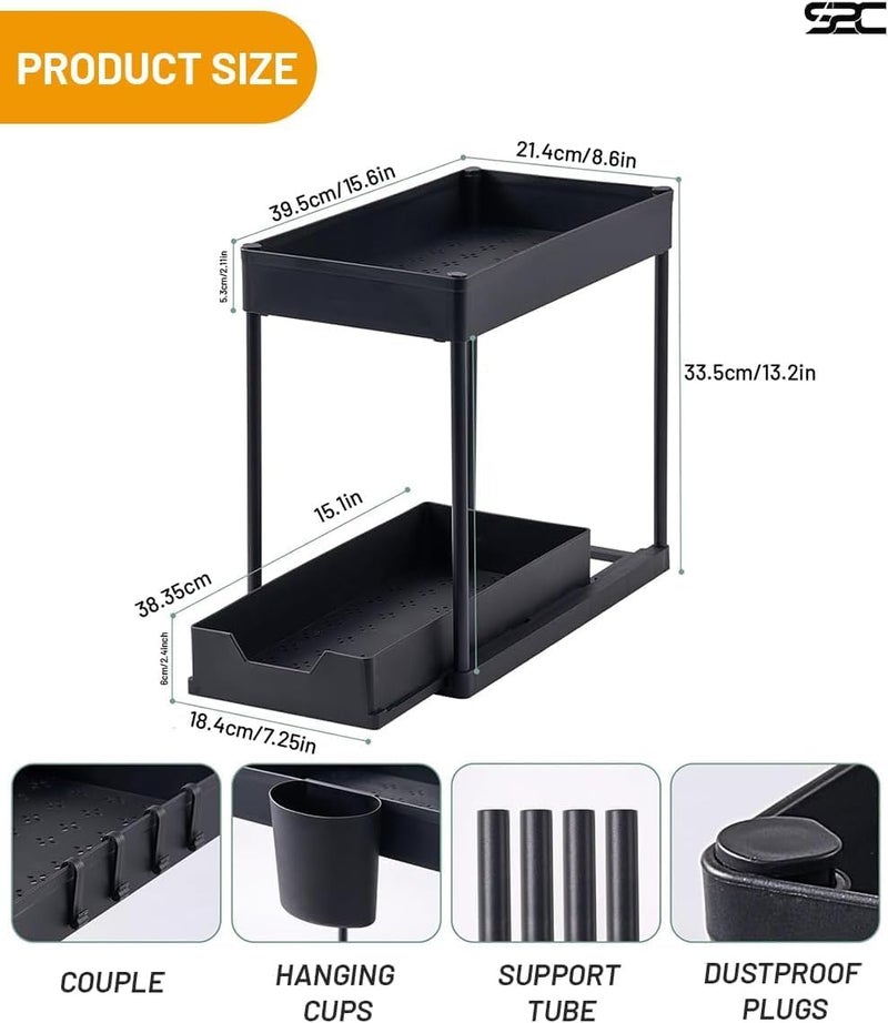 S2C Non-Slip Under Sink Organizer, Multi-Purpose Organizer With Hooks & Cup, for Kitchen, Bathroom, Countertop, and Cabinet - Sturdy and Durable with Sliding Drawers, Easy Assembly (1) - Image 2