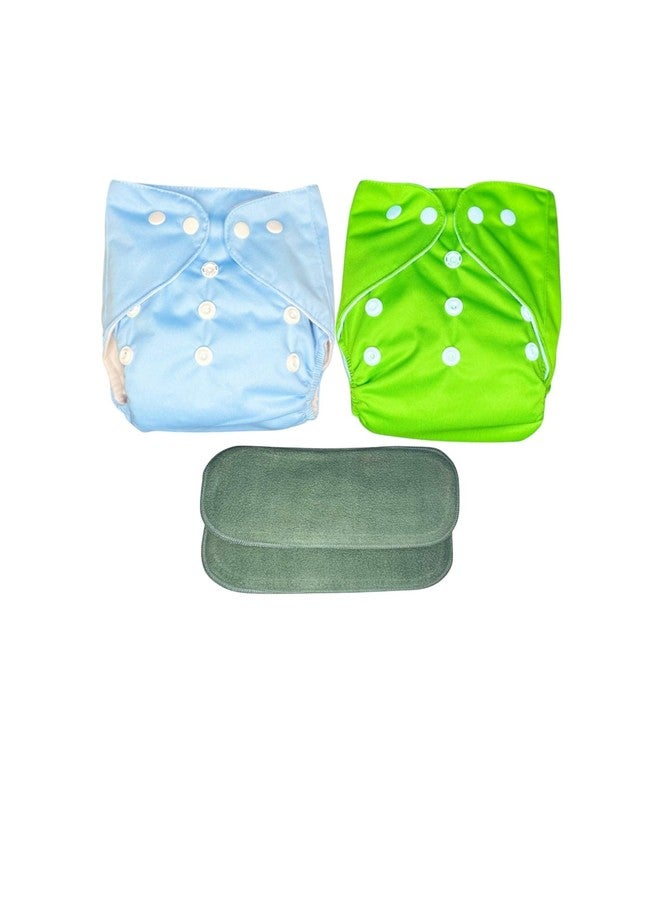Kogar Reuse Nappy Adjustable Reusable & washable Cloth Diaper with Super Absorbent Insert, 3-36 Months, 2-Pack (Sky & green) - Image 1