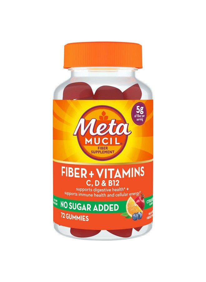 Metamucil Fiber Suplement 72 Gummies, Fiber + Vitamins C,D & B12 no Sugar Added, Support Digestive healt + Support Immune Health, Citrus Berry Flavor.