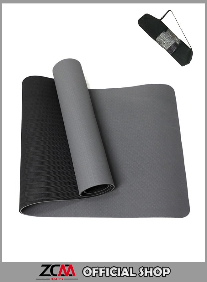 ZCM-HAPPY Yoga Mat with Straps, Non-Slip TPE Pilates Fitness Mat for Home Exercise and Meditation 183x61x0.6cm  - Image 1
