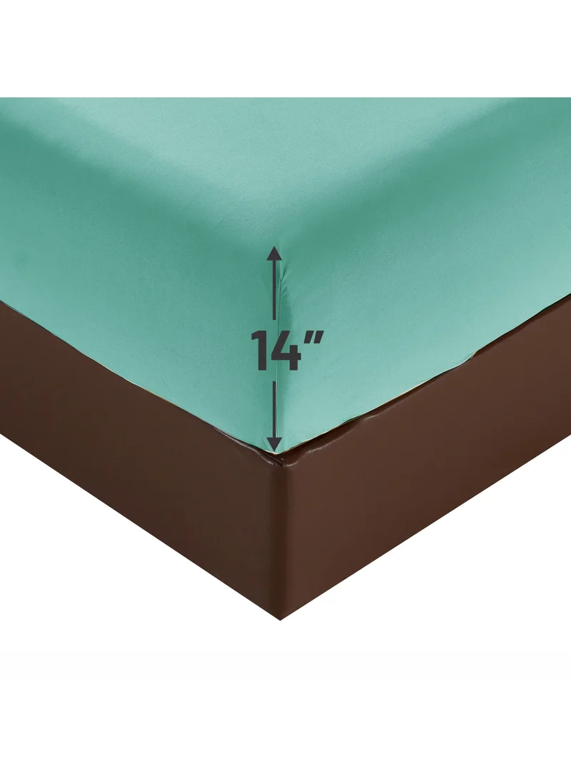 دوناتيلا شرشف مطاط سادة مقاس مزدوج مايكروفايبر قطعة واحدة 200×200+35 سم اخضر