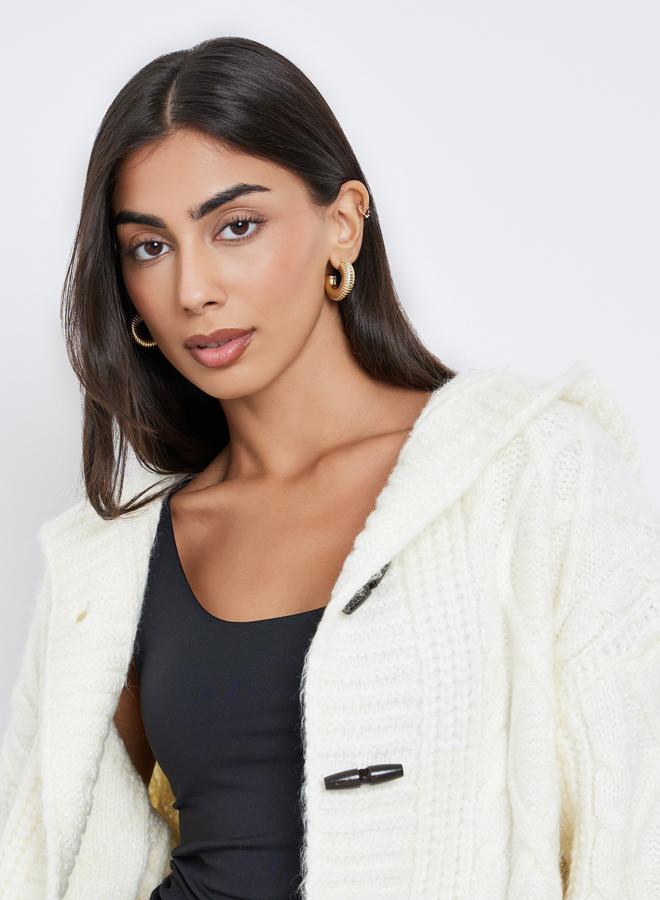 ستايلي كارديجان محبوك واسع بياقة هودي - Image 4