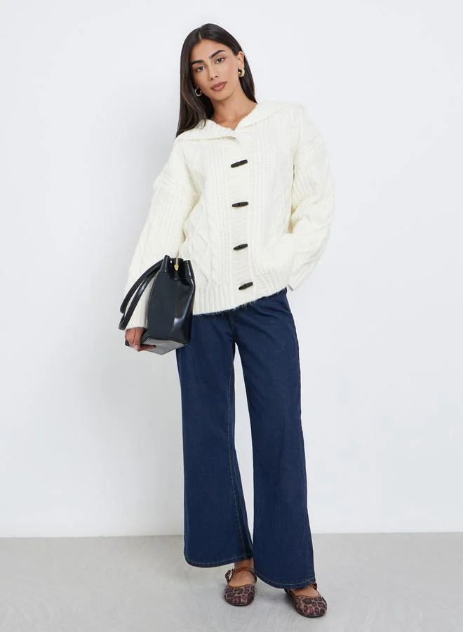 Styli Off White Cable Knit Oversized Hooded Cardigan