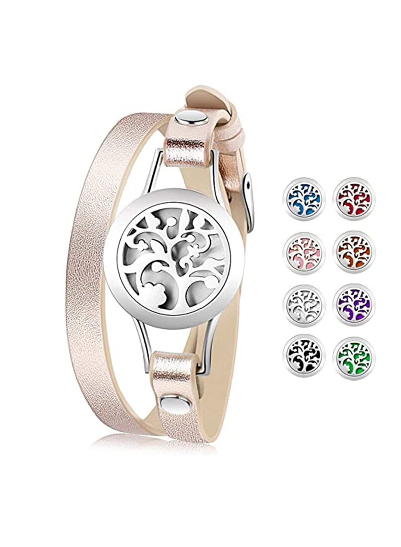 KASTWAVE Essential Oil Diffuser Bracelet, Tree of Life Jewelry Special Aromatherapy Locket Bracelets Leather Band, 8 Color Felt Pads, Birthday Gifts for Women Dau