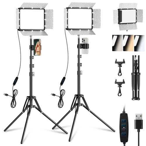 EMART LED Video Light Kit with Phone Holder Barndoor 28007000K Dimmable Studio Lights for Video Recording 73 Height for Live Streaming YouTube Vlog Photography Content Podcast 2Pack - Image 1